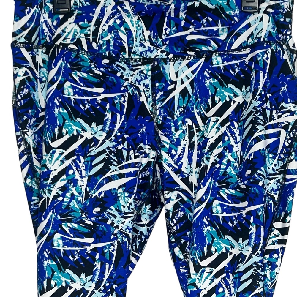Exertek Leggings Cropped Petite XL Blue White Patterned Stretch NEW